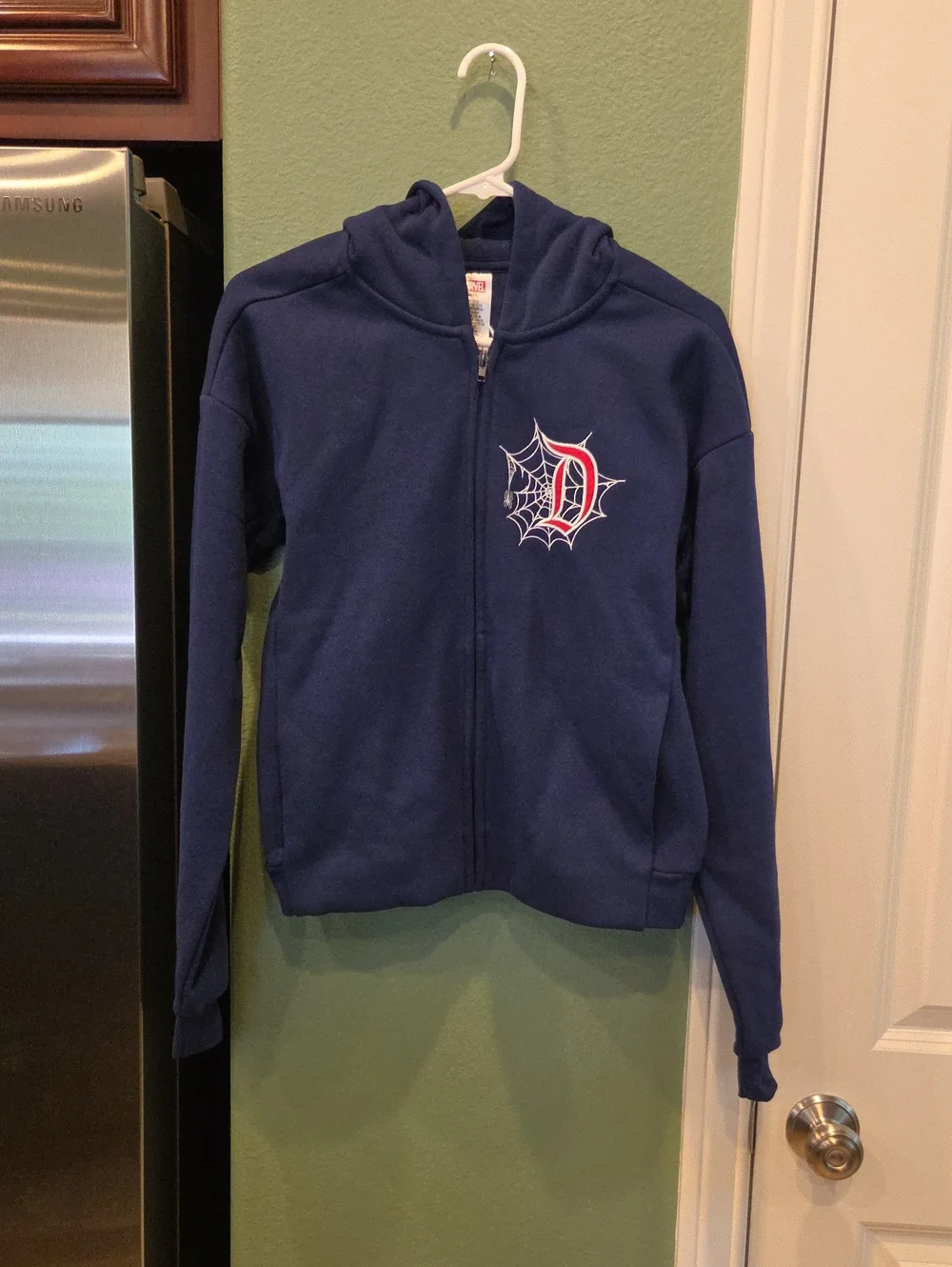 Marvel Navy Zip-Up Hoodie with Red and White Spider Web 'D' Logo